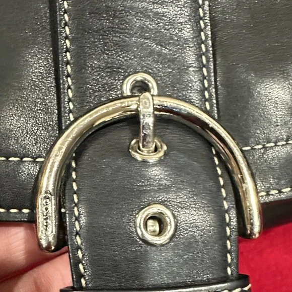 Coach Black Leather Shoulder Bag with Stitching - Picture 6 of 12